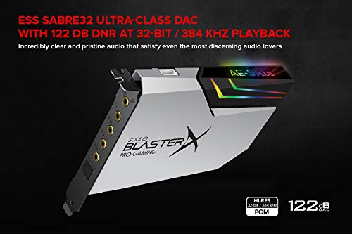 Creative Sound BlasterX AE-5 Plus Pure Edition SABRE32 Ultra-Class 32-bit/384kHz PCI-e Gaming Sound Card and DAC with Dolby Digital and DTS, Xamp Discrete Headphone Bi-amp, 122dB SNR, RGB LED Strips Creative Sound BlasterX AE-5 Plus Pure Edition SABRE32 Ultra-Class 32-bit/384kHz PCI-e Gaming Sound Card and DAC with Dolby Digital and DTS, Xamp Discrete Headphone Bi-amp, 122dB SNR, RGB LED Strips